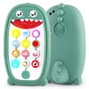 Baby Dinosaur Cell Phone Toy Removable Soft Teether Case, Lights, Music & Adjustable Volume Kids Play & Learn Pretend Phone Infant Toddler, Preschool Holiday Birthday Gift Girl Boy 18 Months (Green)