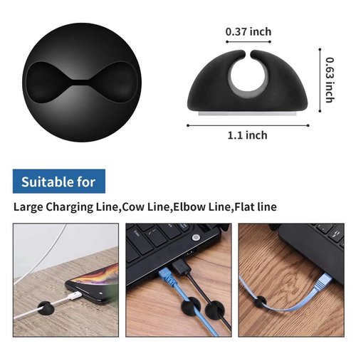 CHEFBEE 8 Pack Adhesive Cable Clips, Cord Holder Organizer Cable Management for Desk, Cable Holder Cord Clips System, Wire Clips for All Your Computer, Electrical, Charging or Mouse Cord, Black