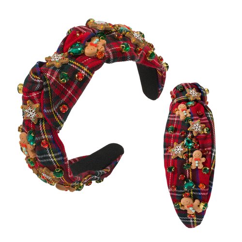 Mixcbe Christmas Jeweled Headband for Women Rhinestone Xmas Gingerbread Snowflake Embellished Knotted Hairband Xmas Twist Wide Red Hair Band Accessories (Xmas-red Gingerbread)