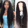 ObeyHeart Deep Wave Middle Part HD Transparent Lace Front Wigs Human Hair Natural Black Color 180% Density Brazilian Human Hair Wigs for Black Women Curly Lace Front Wig Human Hair(24 Inch)