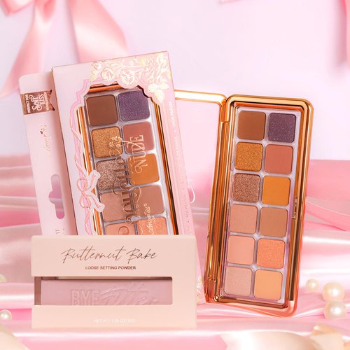 Glam Lux Beauty Bundle Beauty Creations Pink Cloud Pink Loose Setting Powder Minimize Pores, 14 hr Shine Control & Amorus Coquette Nude Pressed Pigment Palette, Matte & Shimmer