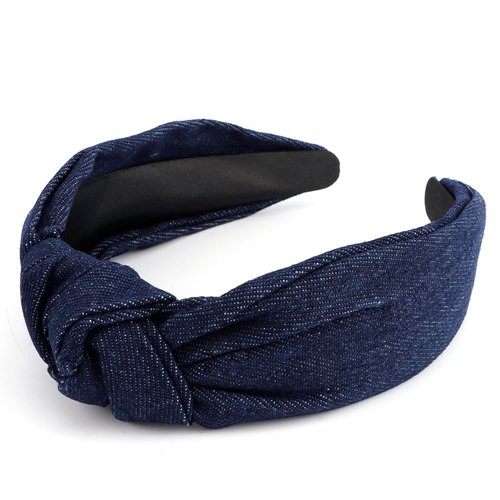 TOBATOBA Denim Headband Women Blue Knotted Headband for Women Denim Accessories for Women Head Bands No Slip Fashion Top Knot Headband Elastic Headbands for Women Girls