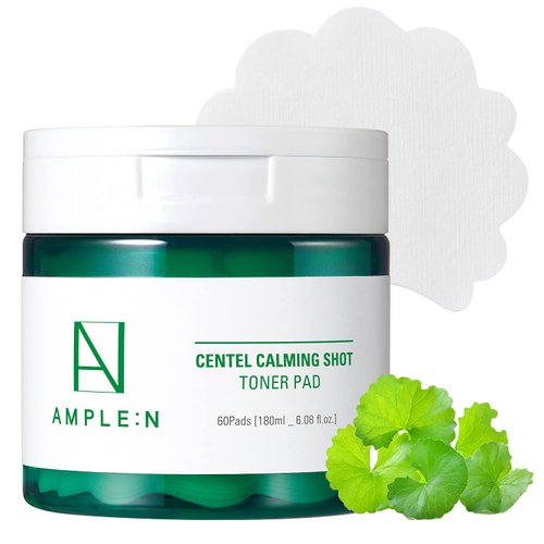 Pore Minimizing and Redness Relief Soothing Toner Pads, Face Exfoliant with Centella Asiatica Extract and Bamboo Extract – AMPLE:N Centel Calming Shot Toner Pad 60 Sheet 100ml (3.38 fl.oz.)