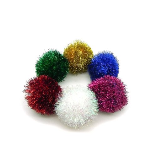 Tuff Kitty Puff Jumbo Sparkle Ball Cat Toy - (2 inch) 6 Pak Pick A Color (White)