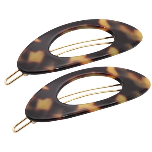 French Amie Oval Small 2 1/4” Tokyo Celluloid Acetate Set of 2 Side Slide In Strong Hold Hair Clip Barrettes with Tige Boule Clasp for Girls and Women, Made in France