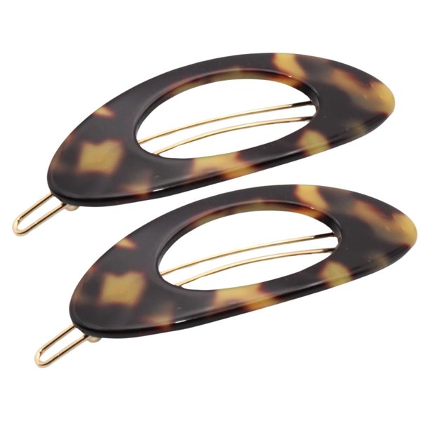 French Amie Oval Small 2 1/4” Tokyo Celluloid Acetate Set of 2 Side Slide In Strong Hold Hair Clip Barrettes with Tige Boule Clasp for Girls and Women, Made in France