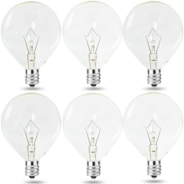 MEQIQTEK Scents Light Bulbs for Warmer - 25 Watt Bulb for Full Size Wax Melt Warmers, Replacement Bulb for Wax Warmer Burner Candle Warmer - G16 1/2 Globe Bulbs (6 Packs)