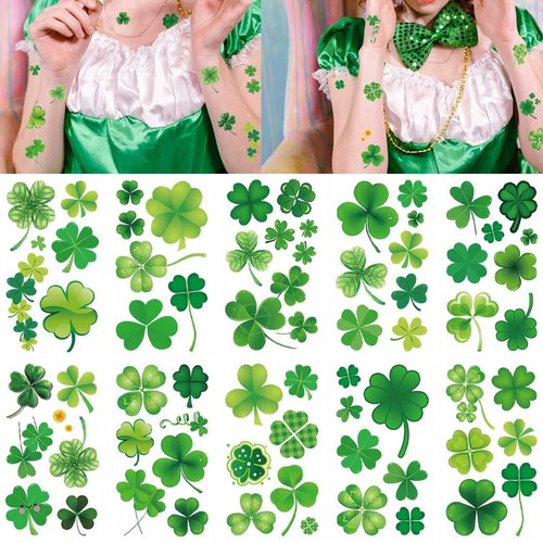 Uranian St. Patrick's Day Temporary Tattoos Shamrock Tattoo Stickers Lucky Clover Waterproof Body Stickers Irish Party Supplies for Women