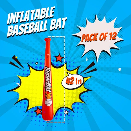 Bedwina Inflatable Baseball Bats in Bulk - (Pack of 12) - Giant 42 Inch Baseball Party Favors for Kids, Sports Theme Toy Party Supplies and Birthday Party Decorations