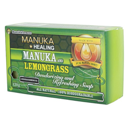BunchaFarmers All Natural 100% Biodegradable Healing Manuka Honey and Lemongrass Deodorizing and Refreshing Soap Bar (Made in Canada)