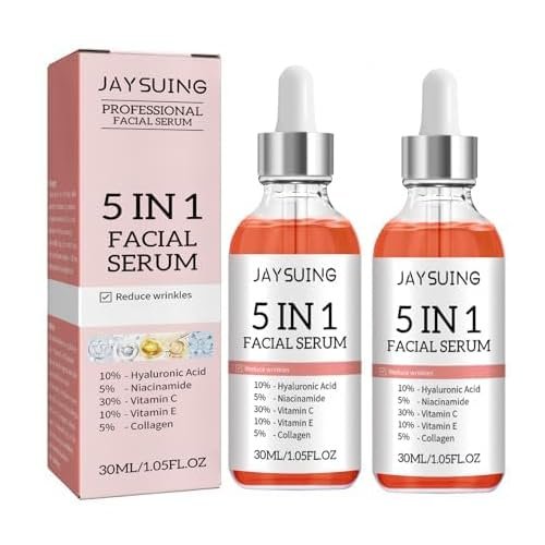 5 in 1 Facial Serum, Hydrating Collagen Facial Serum, 30% Vitamin C Face Serum, Moisturizing and Nourishing Anti Aging Reduces Wrinkles with Niacinamide, Hyaluronic Acid, Vitamin E