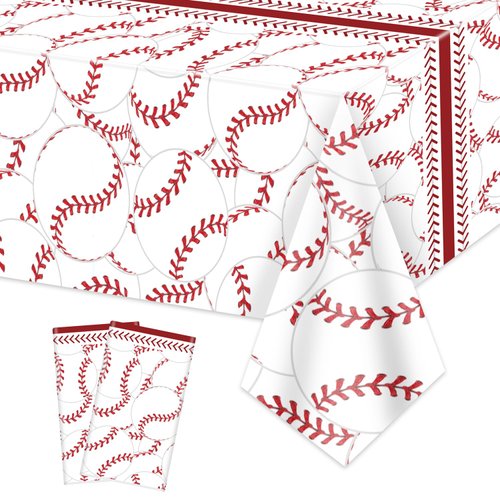 PTECDROTS 2 Pcs Baseball Tablecloths, Disposable Baseball Party Decorations Table Covers, Baseball Pattern Table Cloth for Boys Baseball Sports Event Birthday Party Supplies, 51x86 Inch
