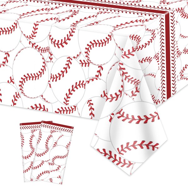 PTECDROTS 2 Pcs Baseball Tablecloths, Disposable Baseball Party Decorations Table Covers, Baseball Pattern Table Cloth for Boys Baseball Sports Event Birthday Party Supplies, 51x86 Inch