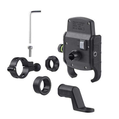 iMESTOU Motorcycle Wireless Charger Phone Mount Waterproof Handlebar Qi Charging Phone Holder 360 Rotatable for 3.5-6.5 Inch Cellphones Work with 12V/24V Vehicles