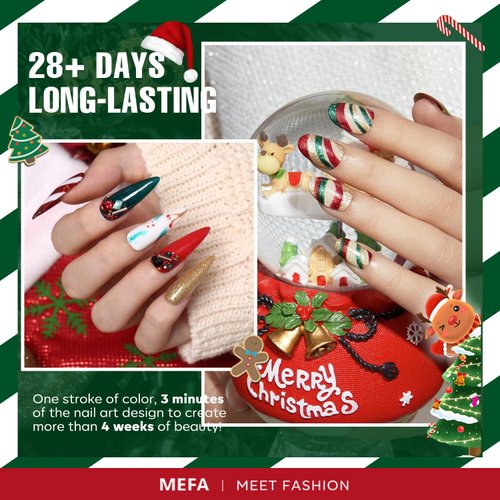 MEFA Christmas Gel Nail Polish Set Limited Edition, 12 Colors Burgundy Red Dark Green Glitter Gel Polish Winter Silver Gold Sparkle Nail Polish Manicure Soak Off DIY Salon Christmas Gifts for Women