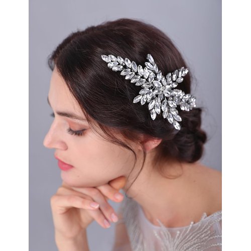 Teyglen Full Red Rhinestone Wedding Hair Comb Simple Crystal Hair Piece Bridal Crystal Hair Side Comb Sparkly Crystal Headpiece Hair Jewelry Accessory for Women(Red)