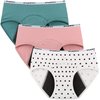 INNERSY Big Girls' Period Panties Menstrual Underwear for First Period Starter 3-Pack(Refreshing Blue Pink Polka Dots,M(10-12 yrs))