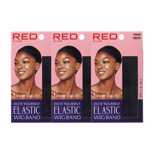 Red by Kiss 3PCS Elastic Bands for Wig Edges, Lace Melting Bands, DIY Wig Bands for Keeping Wig In Place 1.18" Width 39.6" Length (Regular-Black)