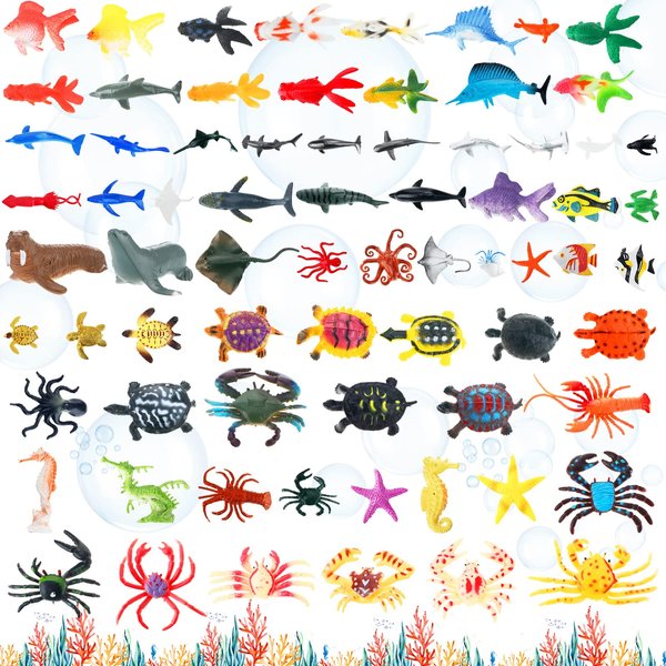 72 Packs Ocean Sea Animal Toys Safari Animals Figures Toys Small Assorted Sea Creatures Wild Land Animals Figurines Mini Realistic Plastic Bath Water Toys for Kids Party Supplies (Ocean Animals)