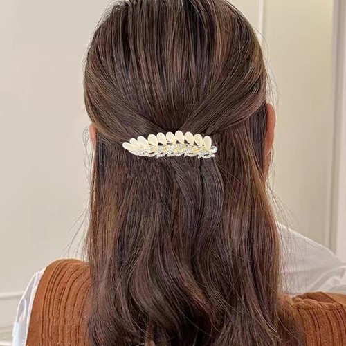 Feather Shaped Crystal Hair Barrettes Rhinestone Clips for Thick Thin Fine Long Hair Bling French Barrette Gold Hairpins Hair Pins Decorative Hair Accessories for Brides Bridesmaid Prom Wedding