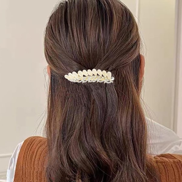 Feather Shaped Crystal Hair Barrettes Rhinestone Clips for Thick Thin Fine Long Hair Bling French Barrette Gold Hairpins Hair Pins Decorative Hair Accessories for Brides Bridesmaid Prom Wedding