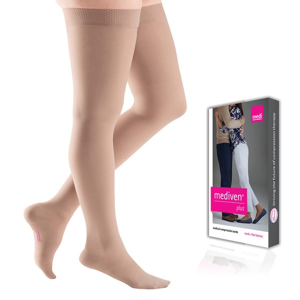mediven Plus for Men & Women Thigh High 20-30 mmHg Compression Stockings w/ Silicone Top, Beige III
