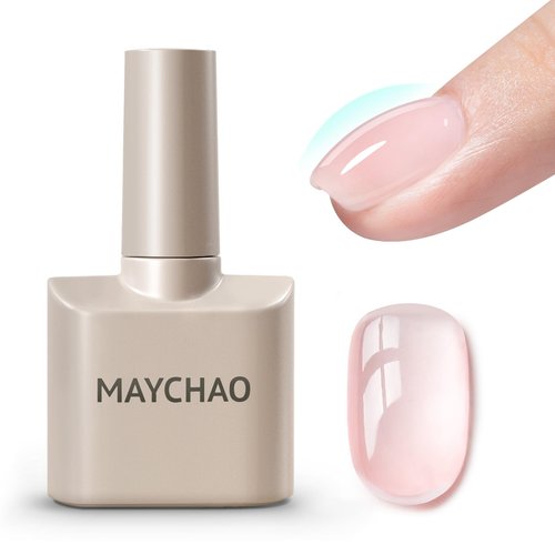 MAYCHAO 15ML Clearly Pink Builder Nail Gel 7 in 1 Clear Pink Builder Strengthener Gel Nail Polish for Nail Extension, Hard Gel Builder Base Gel Rhinestone for Valtines Home Manicure, 0.5 OZ-05