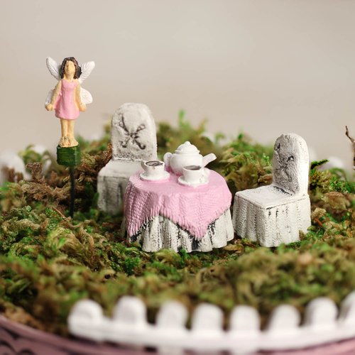 Factory Direct Craft Adorable Painted Resin Wonderland Tea Cup Fairy Garden Set for Creating and Crafting