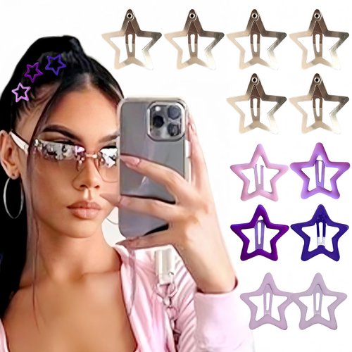 JeVenis Purple Star Kawaii Y2K Emo Disco Hair Clips and Hair Accessories