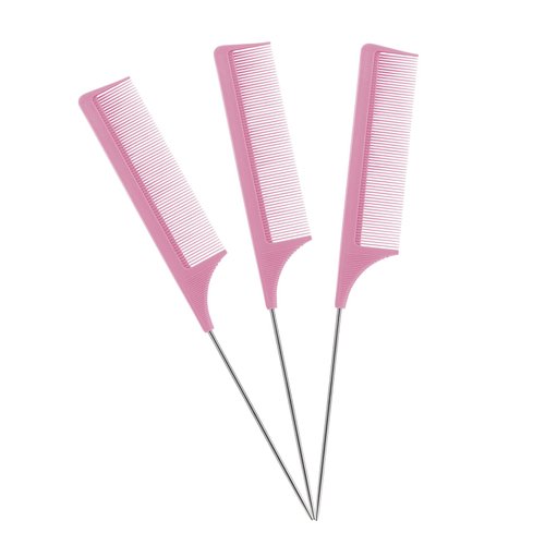 3PCS Hair Combs Styling Comb Set with Stainless Steel Handle for Girls, Women, Perfect for Parting Hair (Pink)
