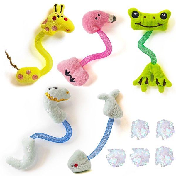 uyiixoxo Cat Toys, Cat Chew Toy for Teeth Cleaning, Soft and Durable Crinkle Sound Catnip Toys, Springs Cat Toy, Interactive Cat Kicker Toys for Indoor Cats (Pack 10)