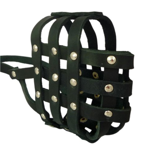 Real Leather Dog Basket Muzzle #107 Black - Pit Bull, AmStaff (Circumference 12", Snout Length 3.5")