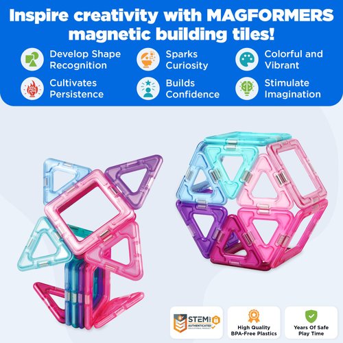 Magformers Inspire (14-pieces)Set Magnetic Building Blocks, Educational Magnetic Tiles Kit , Magnetic Construction STEM Toy Set, 3-100 years