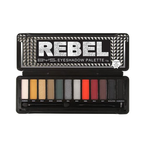 BYS Rebel Eyeshadow Palette, 12 Color Collection in Tin Kit with Mirror - Highly Pigmented Matte & Metallic Shades