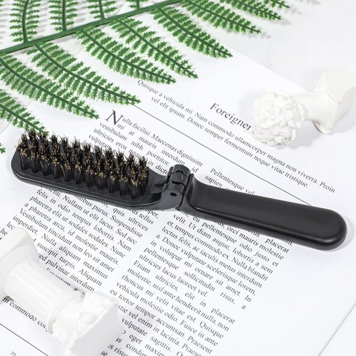 Mozeat Lens Folding Boar Bristles Brush, Collapsable Pocket Hair Brush with Natural Bristles, Anti-Static Range Hair Brush, Mini Beard Brush, Portable Hair Styling Tool for Women and Men