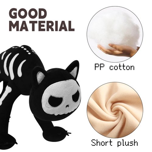 Koiernr Halloween Stuffed Plush Toys, Halloween Black Cat Plush Toy, Skeleton Black Cat Stuffed Animal Pillows Black Cat Plushie Toys Gifts for Kids Adults Birthday Gifts Halloween Home Decor