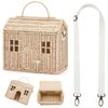 Wettarn Handmade Rattan Doll House Rattan House Shape Shoulder Bag Wicker Basket with Lid for Doll Toys Rattan Storage Basket Small Dollhouses Cute Woven Handcrafted Artwork Gift (Wood Color)