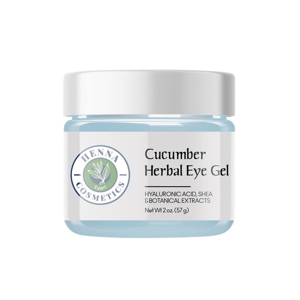 Henna Cosmetics Herbal Eye Gel | Cucumber Anti Aging Eye Gel Face Moisturizer | Under Eye Cream for Dark Circles and Puffiness | with Hyaluronic Acid, Shea, Botanical Extracts, 2oz