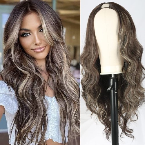 LEOSA V Part Wig Body Wave Upgrade V/U Part Synthetic Wigs for Black Women Long Full Head Clip In...
