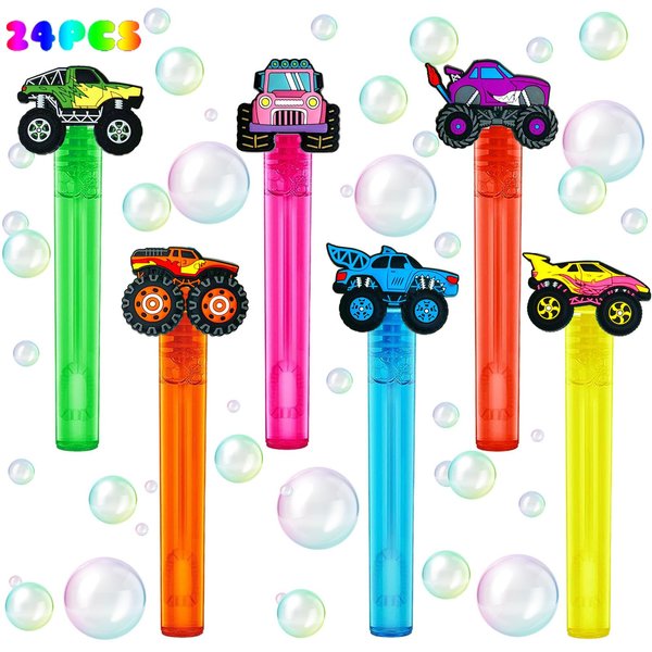 uoyoi Monster Truck Party Favors,24Pcs Truck Bubble Wands for Kids,Car Bubble Wand for Monster Truck Birthday Party Supplies,Classroom Prizes Pinata Goodie Bag Stuffers Gift