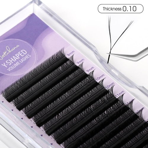 NATUHANA YY Eyelash Extension 0.10mm L Curl 8-14mm Mixed Makeup Tray Lash Supplies Premade Fans Y Shape Volume Lash 12Raws/Case Premium Faux Mink False Lash Extensions (8-14 MIX, black ;0.10 L)