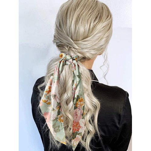 Floral Print Hair Scarf Scrunchies - Elastic Long-tail Ponytail Holders and Hair Accessories for Women, Wedding/Birthday/Bridal Party, 4 Pcs