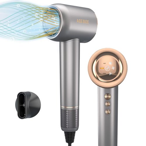 High Speed Hair Dryer with 110,000 RPM Brushless Motor for Fast Drying, Pro Plasma Blow Dryer Compact Hair Dryer with Magnetic Nozzle, Low Noise Dryer for Home, Sliver
