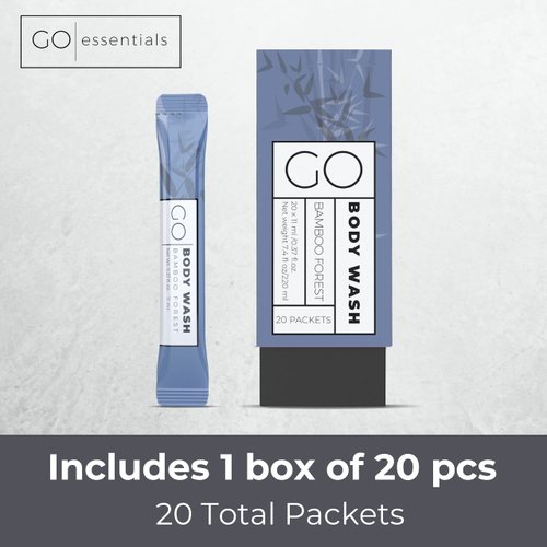Go Essentials Travel Size Body Wash Packets – Single Use amenity for Women & Men. TSA Travel Size Toiletries