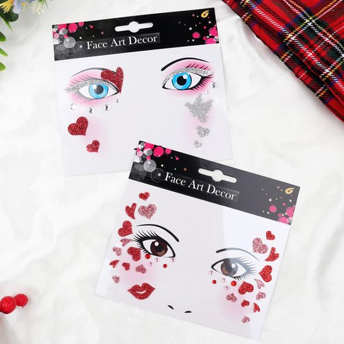 Vsdski Valentine's Day Face Stickers Red Love Lips Temporary Tattoo Stickers Glitter White Dove Gems Temporary Tattoo for Adult Kids Face Makeup Festive Cosplay Party Decoration