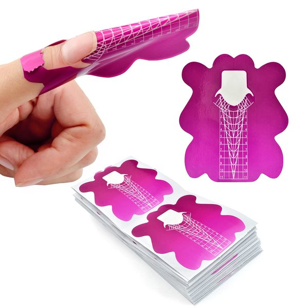 200Pcs Professional Stiletto Nail Forms Acrylic Curve Nails UV Gel Nail Extension Nail Art Guide Form Self-Adhesive Sticker (NTF051-200pcs)