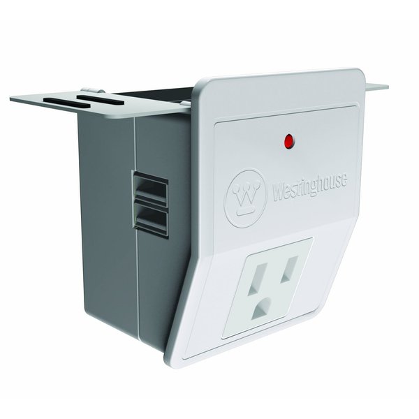 Westinghouse T91001 Outlet Valet Portable Charging Station with 1 Grounded Outlet & 2 USB Ports, White