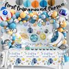 First Trip Around The Sun Birthday Party Decoration Pack, 1st Baby Shower Space Birthday Party Supplies Including Banner, Backdrop, Garland, Tablecloth, Felt Hat, Honeycomb, Cake Toppers, Latex and
