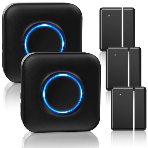 Door Chime Bistee Wireless Door Alarm Contact Sensor Door Open Bell 600 FT Range with 58 Chimes 5 Volume Levels LED Indicator for Business/Home/Office/Stores (2 Plug-in Receiver & 3 Door Sensor)