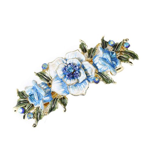 Fodattm Women Lady Vintage Exquisite Flower French Hair Barrette Metal Hairpin Rhinestone Spring Hair Clip Bridal Wedding Crystal Hair Clasps (Blue)